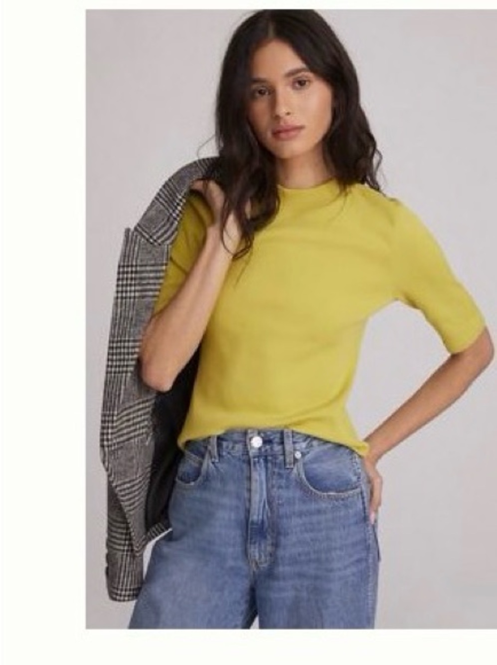 Anthropologie MAEVE Women’s Short Sleeve Mock Neck Top in Chartreuse